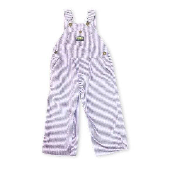 Vintage 70s 80s OshKosh Vestbak Purple Railroad Stripe Overalls USA Made 2T 3T - Picture 1 of 10